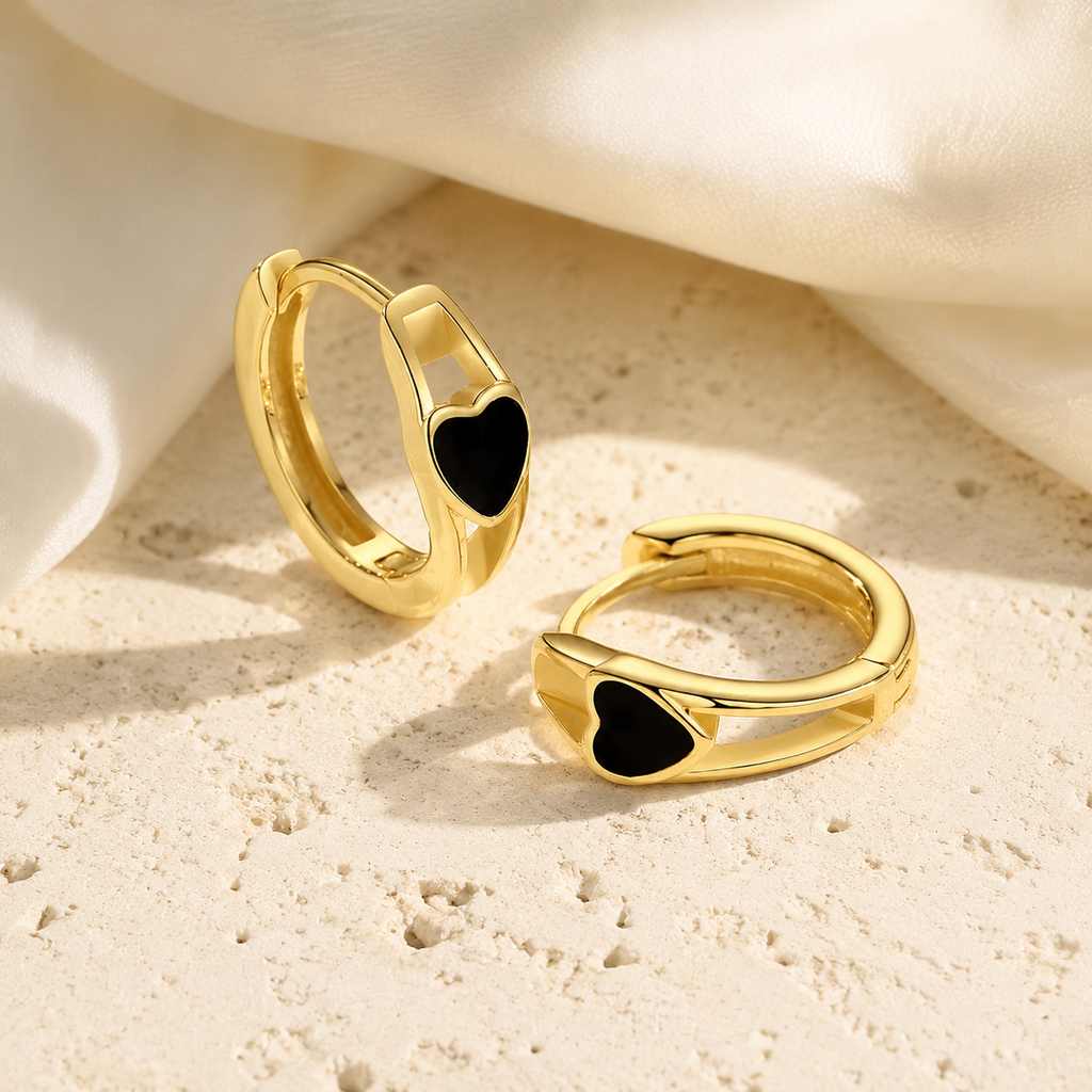 Aros Corazón Coral de vermeil 18K sobre piedra clara y seda
