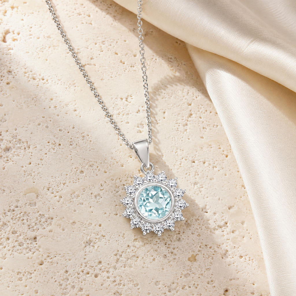 Collar Piedra Natal Cielo sobre travertino y seda